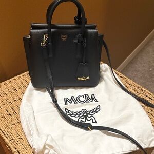 MCM Black Satchel with Gold Accents